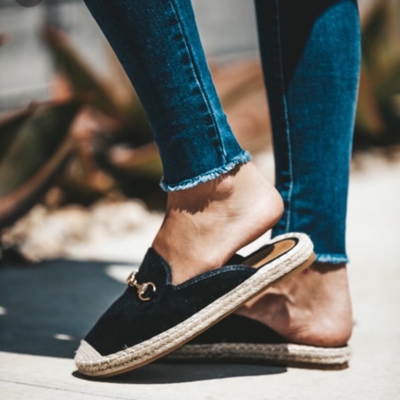 Black Espadrille Loafer Mule - Picture 2 of 3